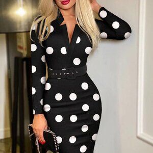 Printed Notched Long Sleeve Wrap Dress